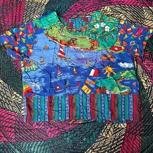 Vintage Carole Little Sport Multi-Color Rayon Shirt Size Medium